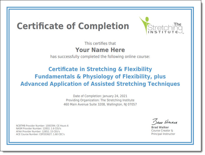 Picture of stretching certificate